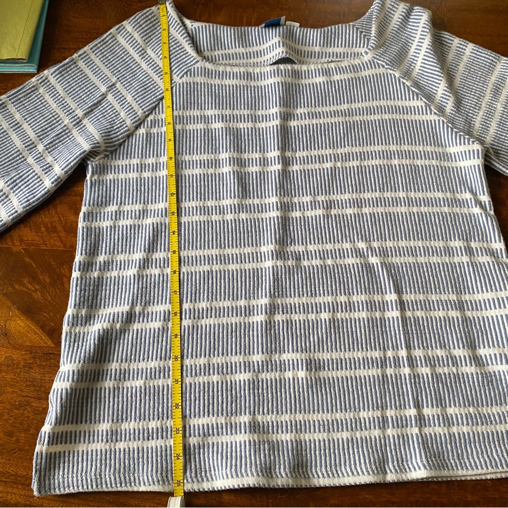 Anthropologie Postmark Square Neck Flare Sleeve Blue White Striped Top - Picture 6 of 7